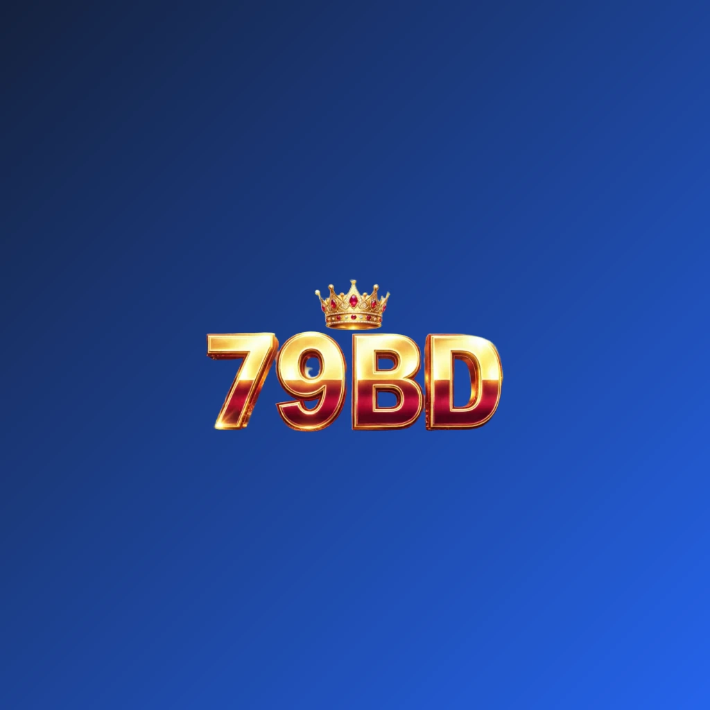 Dynamic casino-style logo for 79BD featuring massive bold lettering in bright gold and crimson colors with a glowing crown and sparkling light effects on a transparent background